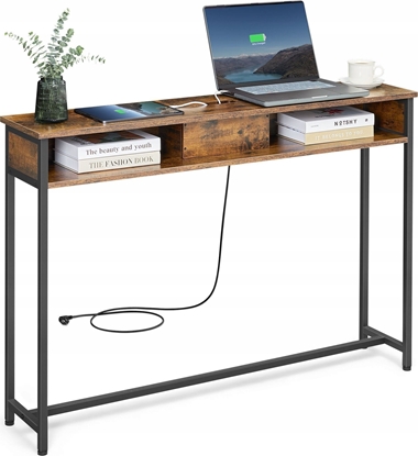 Изображение Vasagle Stolik konsolowy z gniazdami, stolik boczny z 2 przegródkami, smuky, 25 x 120 x 81 cm, oszczdzajcy miejsce, do przedpokoju, s