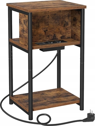 Изображение Vasagle Stolik nocny Stolik nocny z gniazdkiem 2 porty AC 2 porty USB 30 x 34 x 58 cm do salonu Sypialnia Vintage brzowy/czarny