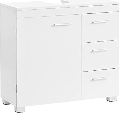 Изображение Vasagle Szafka azienkowa Z 3 Duymi Szufladami, Szafka azienkowa, 2 Przegródki Za Drzwiami, Szafka azienkowa Z Nogami, 30 X 70 X 64 C