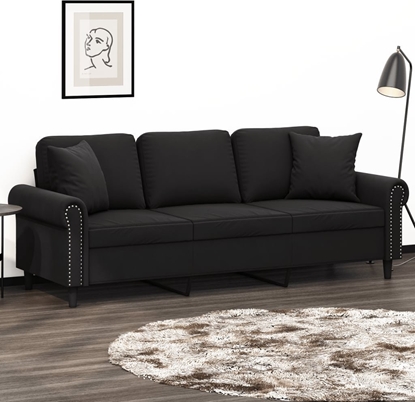 Picture of vidaXL 3-osobowa sofa z poduszkami, czarna, 180 cm, aksamit