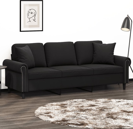 Picture of vidaXL 3-osobowa sofa z poduszkami, czarna, 180 cm, aksamit