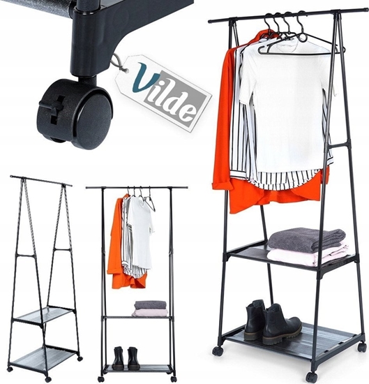 Picture of Vilde Wieszak stojcy na ubrania metalowy czarny na kókach 88x44x160 cm
