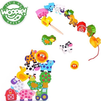 Picture of Woopie WOOPIE GREEN Drewniane Klocki do Nawlekania Zwierzta Farma 13 el.