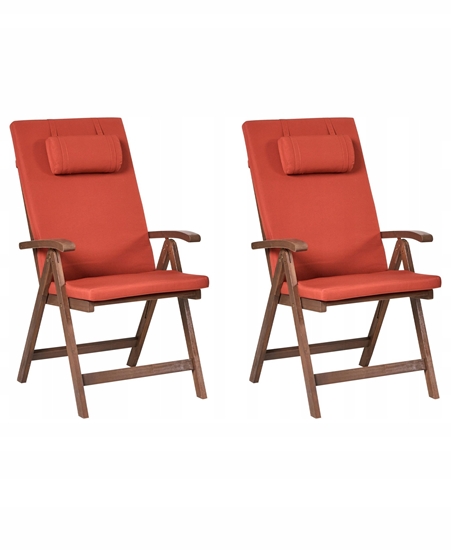 Изображение Zestaw 2 krzese ogrodowych z poduszkami AMANTEA PREMIUM Drewno akacjowe Czerwony