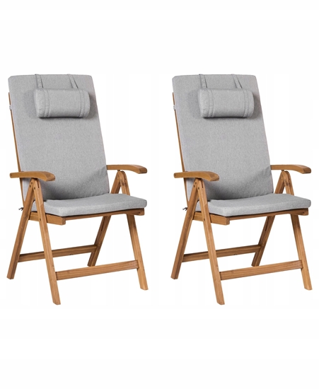 Изображение Zestaw 2 krzese ogrodowych z poduszkami JAVA PREMIUM Drewno akacjowe Szary melan