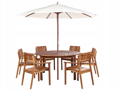 Изображение Zestaw ogrodowy dla 6 osób AGELLO z parasolem (12 opcji do wyboru) Drewno akacjowe Brzowy