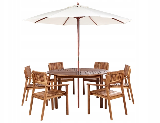 Picture of Zestaw ogrodowy dla 6 osób AGELLO z parasolem (12 opcji do wyboru) Drewno akacjowe Brzowy