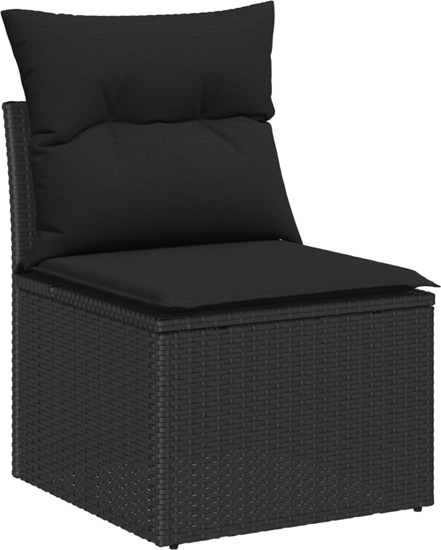 Picture of vidaXL Zestaw sof ogrodowych w 7 czciach z poduszkami Czarny Polirattan, Sofa ogrodowa 2-osobowa z miejscem do przechowywania i poduszkami Czarny Polirattan