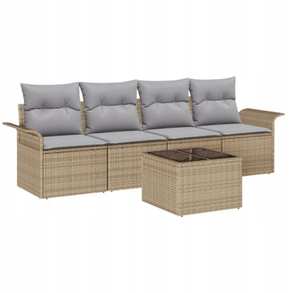 Picture of vidaXL Zestaw Sofy Ogrodowej 5 Czci z Poduszkami Beowy Polirattan, Sofa Ogrodowa dla 2 Osób z Przechowalni i Poduszkami Beowy Polirattan