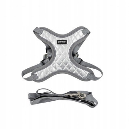 Picture of Zestaw, szelki+smycz, dla psa, srebrne, materia nylon/PU, d. smyczy 1,45m, rozmiar M
