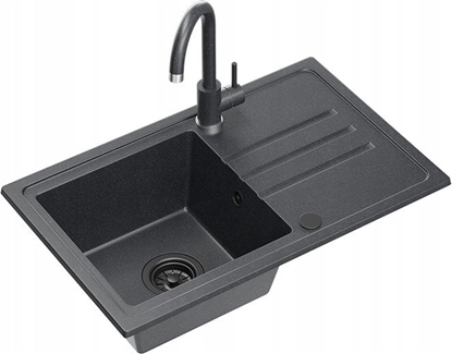 Picture of Zlewozmywak BEN 111 zlewozmywak granitowy black dotted 70x44 z czarn bateri ze sta wylewk, z czarnym syfonem i czarn zalepk