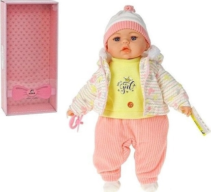 Изображение Adar Lalka bobas 45cm w biaej kurteczce ze wzorami z dwikiem mówi i piewa po polsku 565265-571792 w pudeku