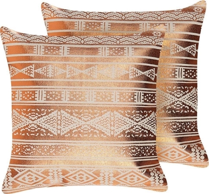 Attēls no Beliani 2 Baweniane Poduszki Dekoracyjne W Geometryczny Wzór 50 X 50 Cm Miedziane Oujda!