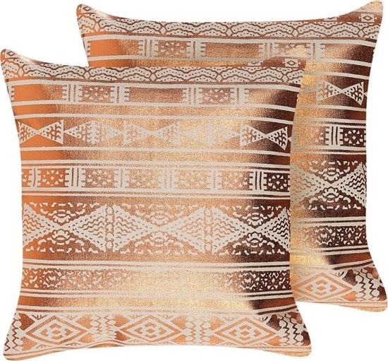 Picture of Beliani 2 Baweniane Poduszki Dekoracyjne W Geometryczny Wzór 50 X 50 Cm Miedziane Oujda!