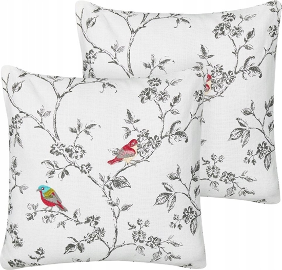 Изображение Beliani 2 baweniane poduszki dekoracyjne z motywem ptaków 45 x 45 cm biae DILLENIA