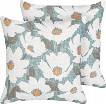 Attēls no Beliani 2 poduszki dekoracyjne baweniane w kwiaty 45 x 45 cm niebieskie JATROPHA