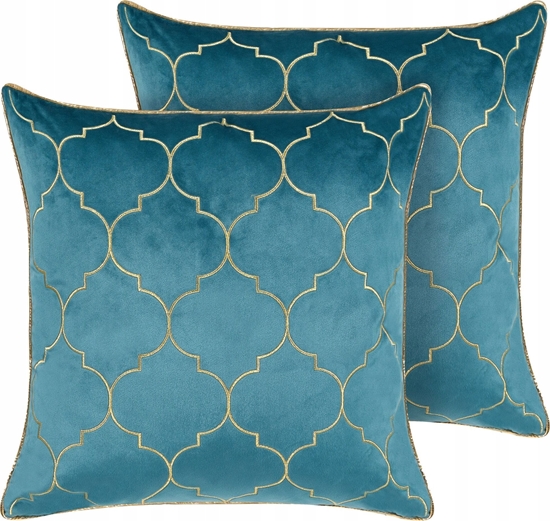 Изображение Beliani 2 poduszki dekoracyjne w marokask koniczyn 45 x 45 cm niebieskie ALYSSUM