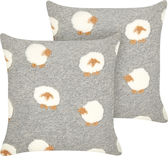 Изображение Beliani 2 poduszki dekoracyjne w owieczki 45 x 45 cm szare EINADIA