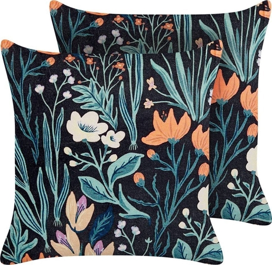 Изображение Beliani 2 poduszki dekoracyjne welurowe w kwiaty 45 x 45 cm czarno-zielone OSMUNDA!