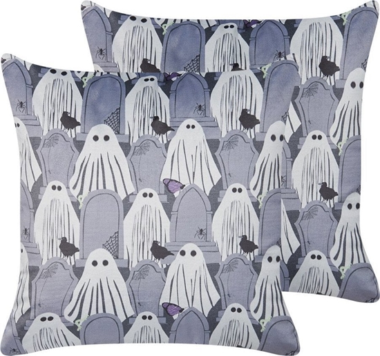 Picture of Beliani 2 Welurowe Poduszki Dekoracyjne Z Motywem W Duchy 45 X 45 Cm Szare Fanate!