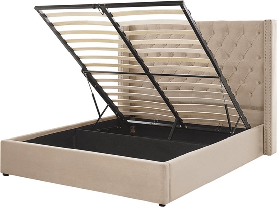 Picture of Beliani óko z pojemnikiem welurowe 160 x 200 cm beowe LUBBON