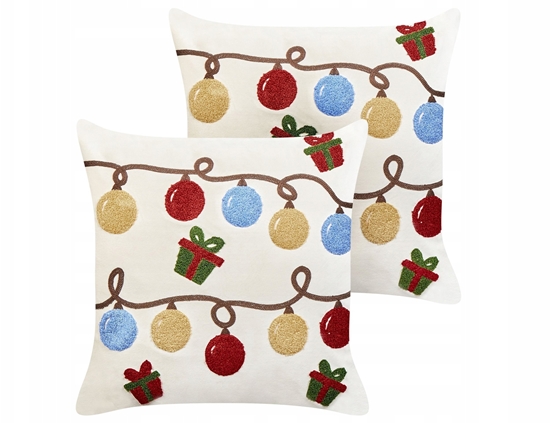 Picture of Beliani Zestaw 2 poduszek dekoracyjnych PALMIER Welur 45 x 45 cm Zamana biel Wzór witeczny