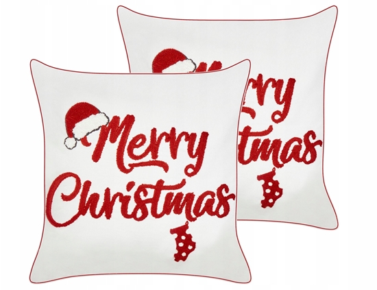 Picture of Beliani Zestaw 2 poduszek dekoracyjnych PIZZELLE Bawena 45 x 45 cm Zamana biel Wzór witeczny