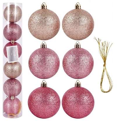 Attēls no Bombki Choinkowe VILDE Róowe 6 cm Zestaw 6 szt. Nietukce Brokatowe