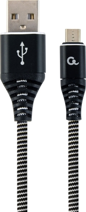 Picture of Gembird USB Male - Micro USB Male Premium cotton braided 1m Black/White
