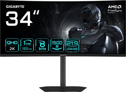 Picture of Gigabyte GS34WQCA | 34 " | VA | WQHD | 120 Hz | 1 ms | 3440 x 1440 pixels | 300 cd/m² | HDMI ports quantity 2 | Black