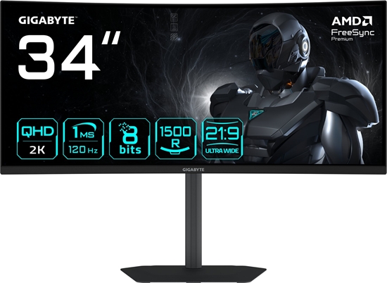 Picture of Gigabyte GS34WQCA | 34 " | VA | WQHD | 120 Hz | 1 ms | 3440 x 1440 pixels | 300 cd/m² | HDMI ports quantity 2 | Black