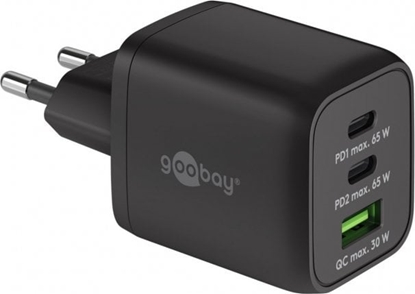 Изображение Kabel USB Goobay goobay USB-C quick charger Nano, PD, GaN, 65 watts, USB-C textile cable (black, 1x USB-A, 2x USB-C PD, Quick Charge 3.0, 1 meter cable)