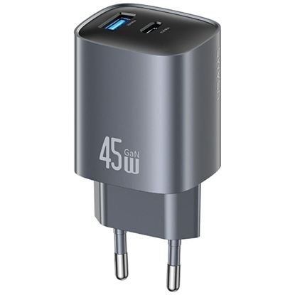 Attēls no Ładowarka sieciowa T66 45W CC290 GaN Fast charge 1xUSB-A 1xUSB-C srebrny 