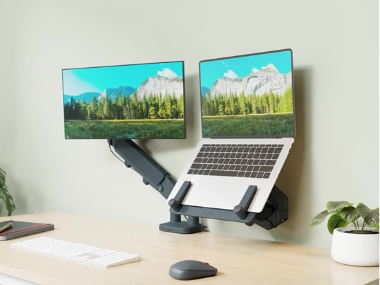 Picture of Leitz Ergo pladsbesparende dual monitor arm & laptop arm Grå