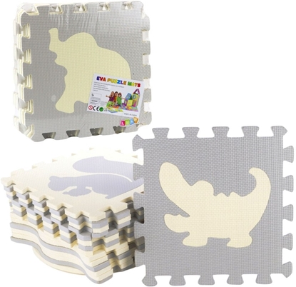 Attēls no MATA EDUKACYJNA MIKKIE PUZZLE PIANKOWE EVA ZWIERZETA BEOWE SZARE 9 EL.