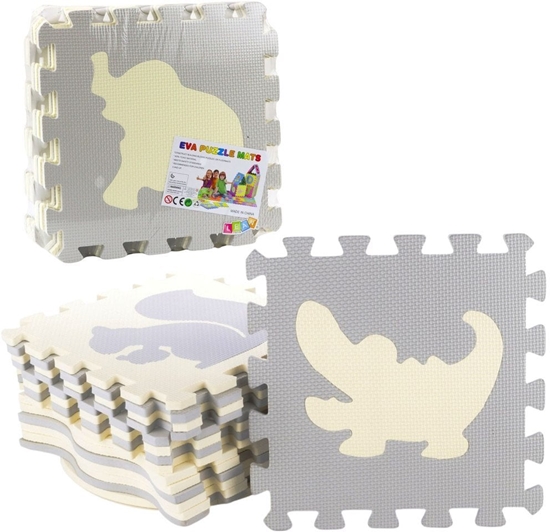 Picture of MATA EDUKACYJNA MIKKIE PUZZLE PIANKOWE EVA ZWIERZETA BEOWE SZARE 9 EL.