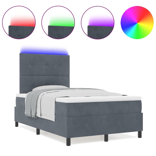 Picture of óko Box Spring z materacem i LED w ciemnoszarym aksamicie 120x200 cm