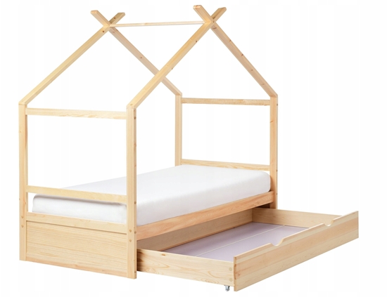 Picture of óko dziecice Domek Drewno sosnowe ORGEVAL 90 x 200 cm ze schowkiem Jasnobrzowy