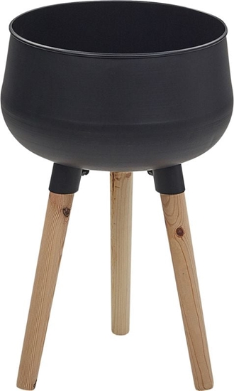 Picture of Shumee Doniczka na stojaku metalowa 30 x 30 x 47 cm czarna z jasnym drewnem AGROS