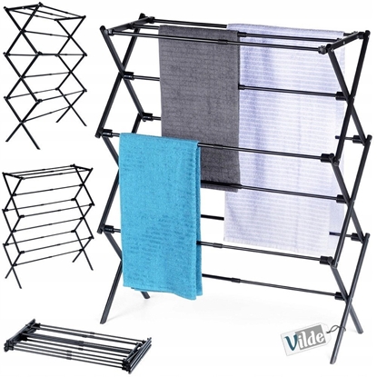 Picture of Suszarka na Pranie Ubrania Metalowa Czarna Pionowa Solidna ORION 47-78x94cm