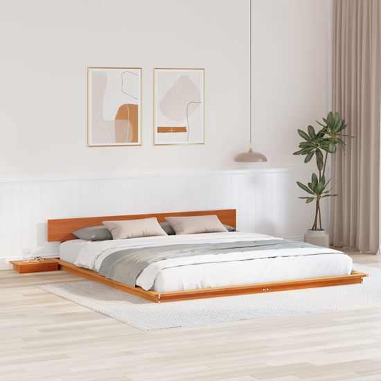 Изображение vidaXL Rama óka z stolikami nocnymi Brzowy wosk 200x200cm z litego drewna