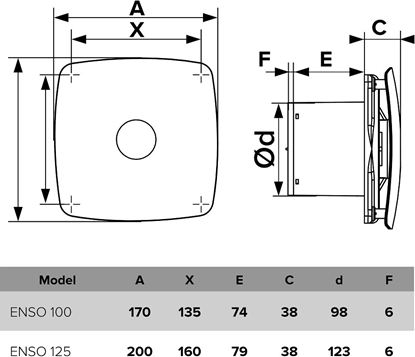 Attēls no Vonios kambario ventiliatorius Vlano ENSO 125 (paprastas komplektas) 125 mm