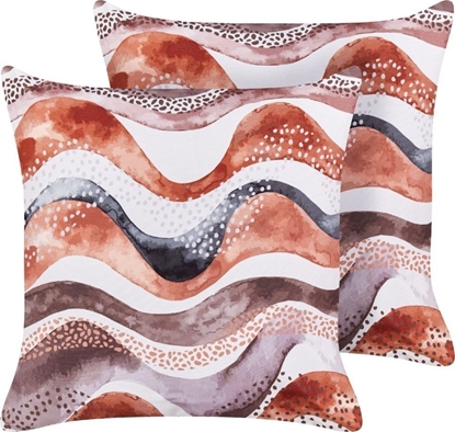 Изображение Beliani 2 poduszki ogrodowe abstrakcyjny motyw 45 x 45 cm brzowy SEBORGA