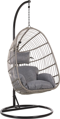 Изображение Beliani Fotel wiszcy ze stojakiem rattanowy szary CASOLI (188797)