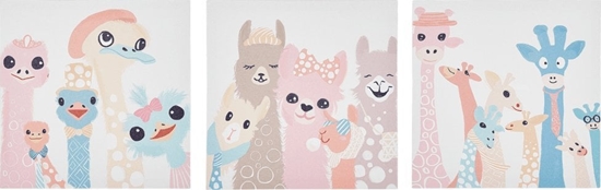 Изображение Beliani Zestaw 3 obrazów na pótnie zwierzta 30 x 30 cm kolorowy TILLIA