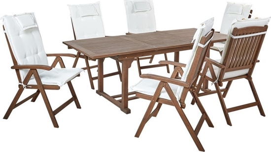 Picture of Beliani Zestaw ogrodowy drewno akacjowe stó i 6 krzese z poduszkami zamana biel AMANTEA