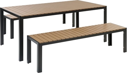 Picture of Beliani Zestaw ogrodowy stó i 2 awki jasne drewno z czarnym NARDO