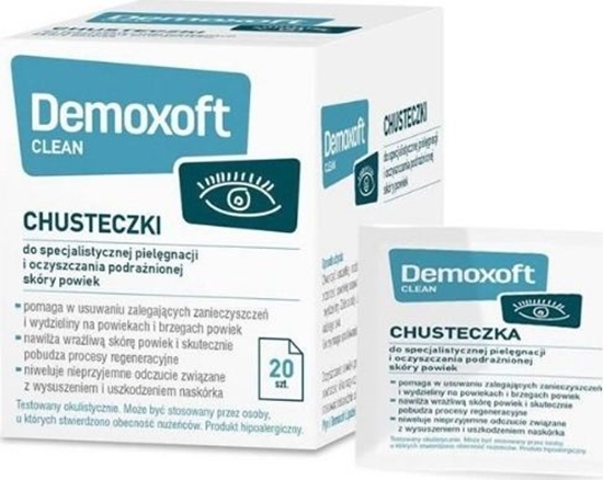 Изображение Demoxoft Clean Chusteczki do specjalistycznej pielgnacji i oczyszczania powiek 20 sztuk