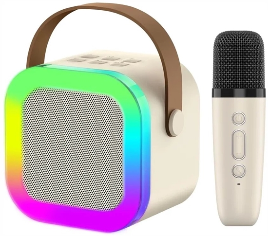 Picture of Extralink Kids Mini Karaoke LED Speaker 1x Mic Beowy | Zestaw do Karaoke | gonik, 1x mikrofon, Bluetooth, AUX, slot na karty pamici, owietlenie RGB