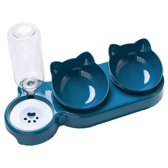 Picture of iLike Pet Cat & Dog Feeding Station 40x22cm with Automatic 500ml Water Dispenser+ 2 Bowls
